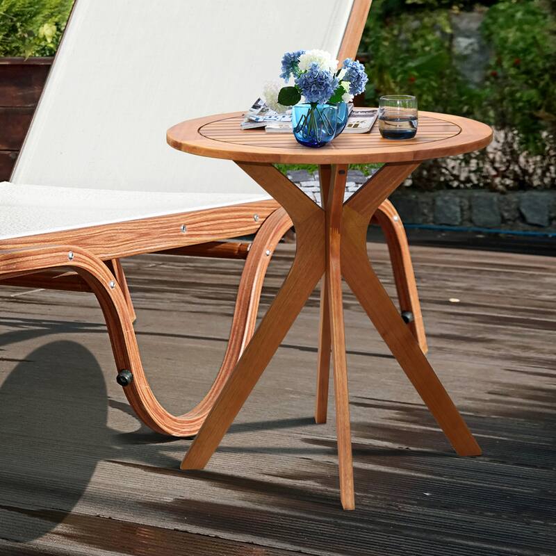 Costway 27'' Outdoor Round Table Solid Wood Coffee Side Bistro Table - See Description