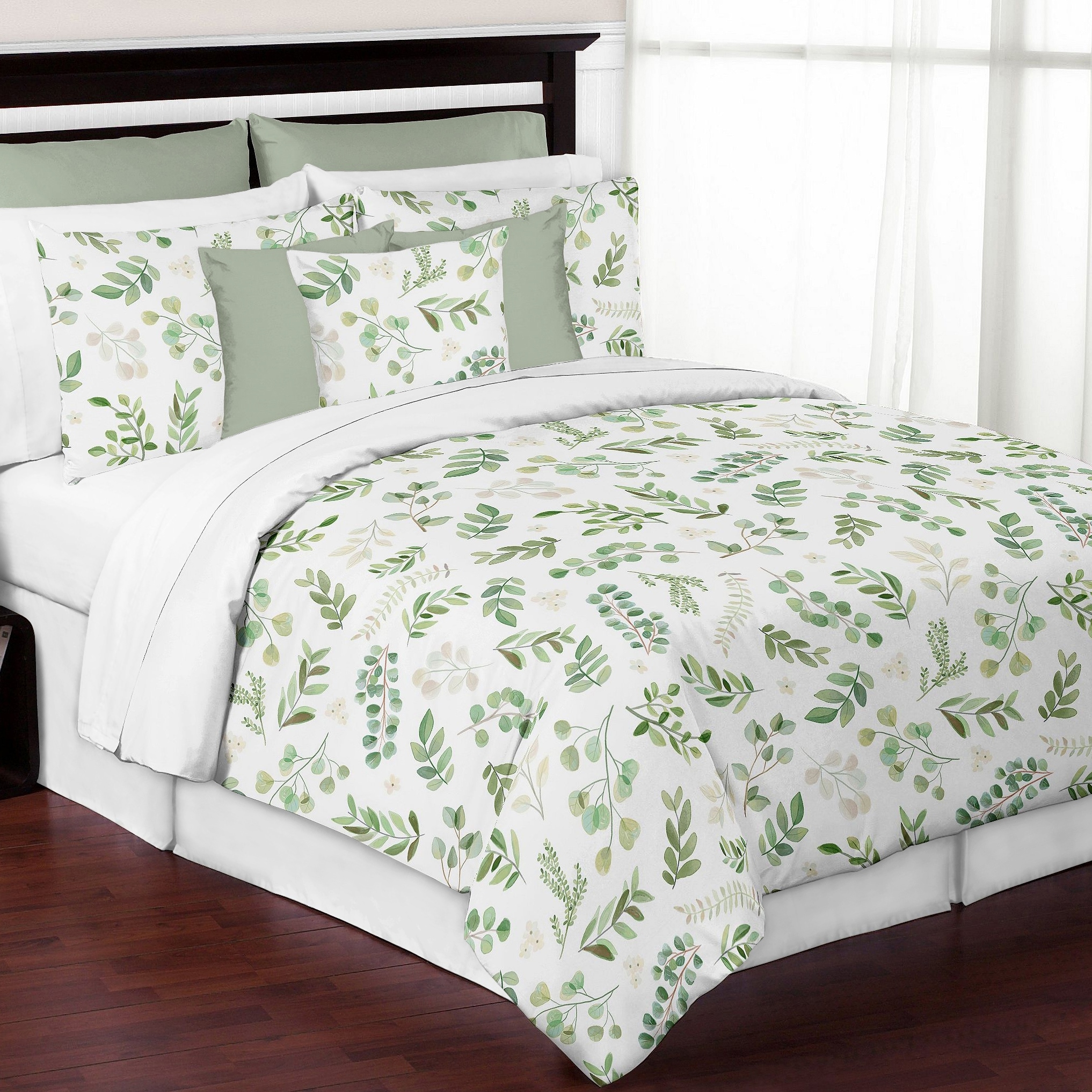 Wellboo Botanical Comforters Queen White and Green Floral Bedding Comforter  Sets Sage Green Plant Bedding Full Girls Women Cotton Watercolor Flower