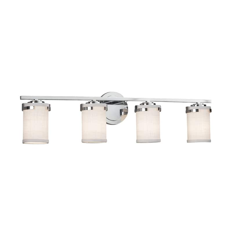 Justice Design Textile Atlas 4-light Polished Chrome Bath Bar, White Cylinder - Flat Rim Shade - Polished Chrome