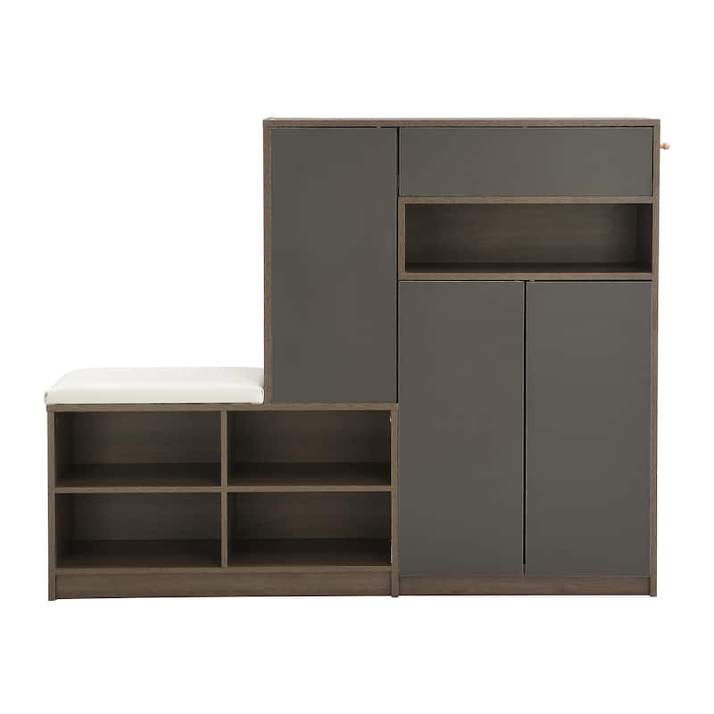 2-in-1 Shoe Cabinet with Padded Bench, Narrow Freestanding Shoe Storage Organizer for Entryway or Hallway
