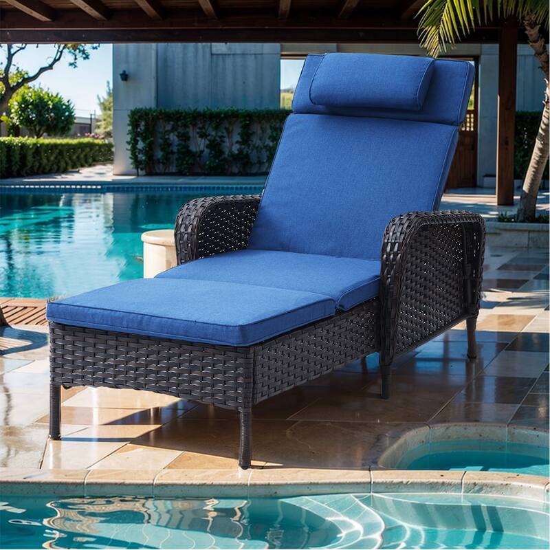 Outdoor Chaise Lounge Chairs for Outside Brown - Blue - Brown-Blue