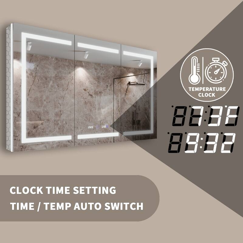 36'' H Recessed or Surface Mounted Bathroom LED Mirror Cabinet With Defogger, Dimmer, 10x magnifying
