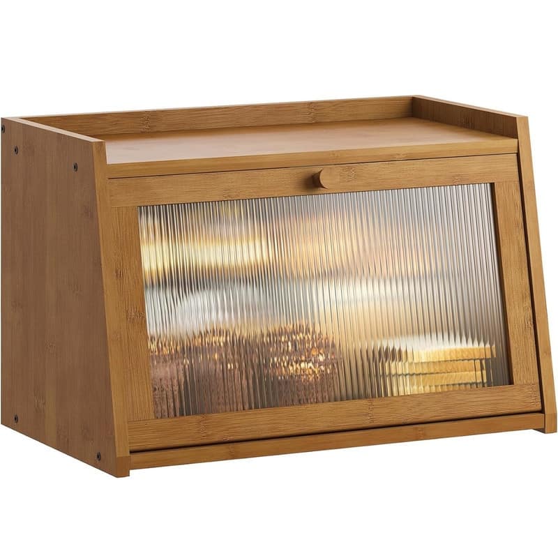 Large bread box for kitchen countertop, rustic-style bread container, bread storage box with window - Coffee