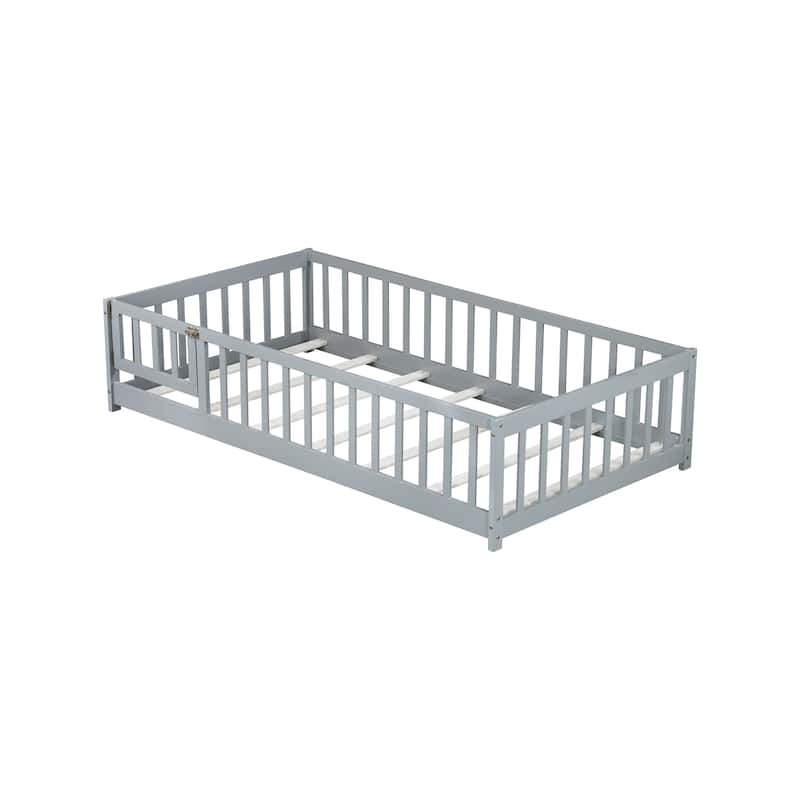 Twin Size Floor Bed with Fence and Door