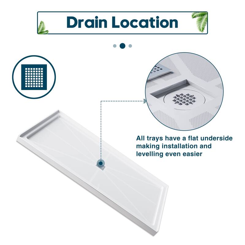 Elegant Rectangular Shower Base in White Center Drain Single Threshold Anti-slip SMC Shower Pan