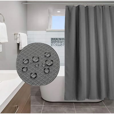 Grey Waffle Weave Geometric Washable Thick Fabric Shower Curtain - 70 ...