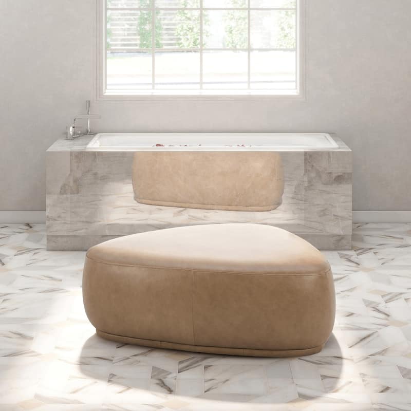 Pebble 44" Rounded Triangle Cocktail Ottoman - Tuscan Tan Brown Top Grain Leather
