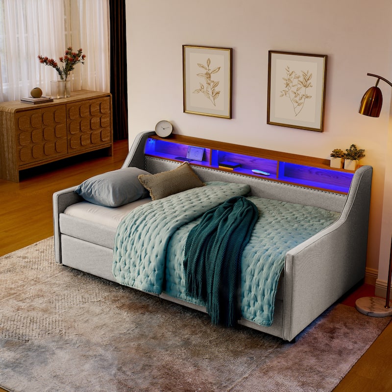 Twin Size Upholstery Sofa Bed with Three LED lights