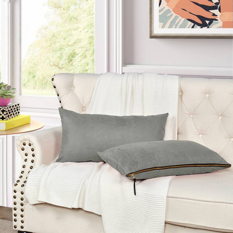 Suede 2 Piece Pillow Shell Set with Big Zipper, NO INSERT