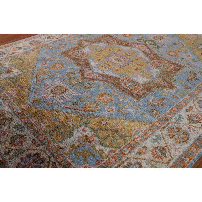 Blue Geometric Heriz Serapi Indian Area Rug Handmade Wool Carpet - 7'10"x 10'0"