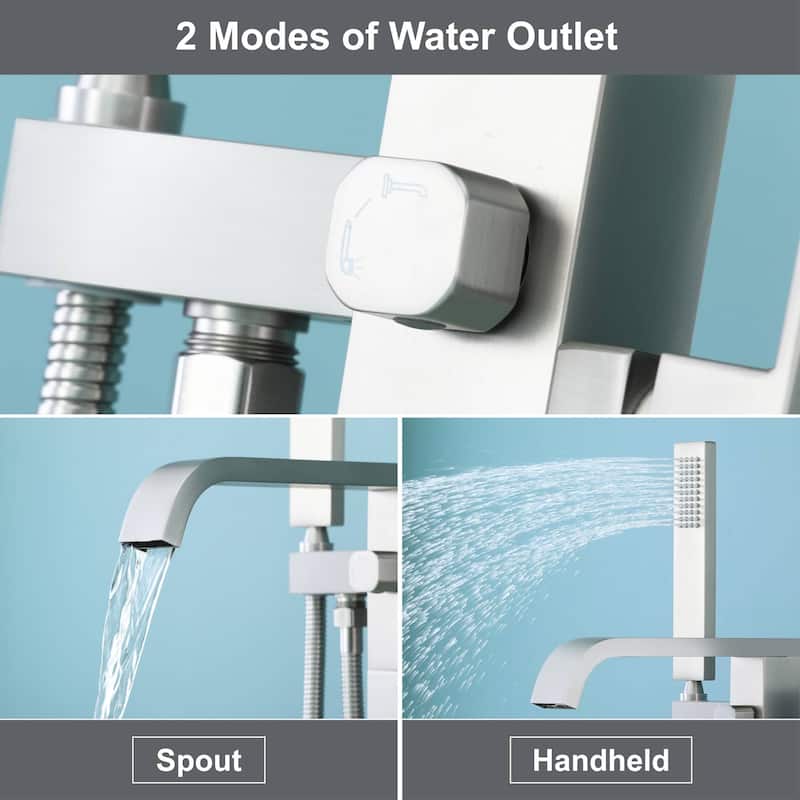 Freestanding Bathtub Faucet With Hand Shower Waterfall Tub Faucets With Handheld Shower Floor Mount Tub Filler