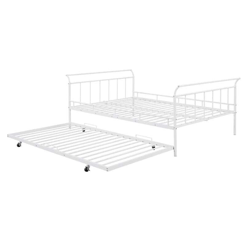 HomeRoots White Metal Full Day Bed With Trundle