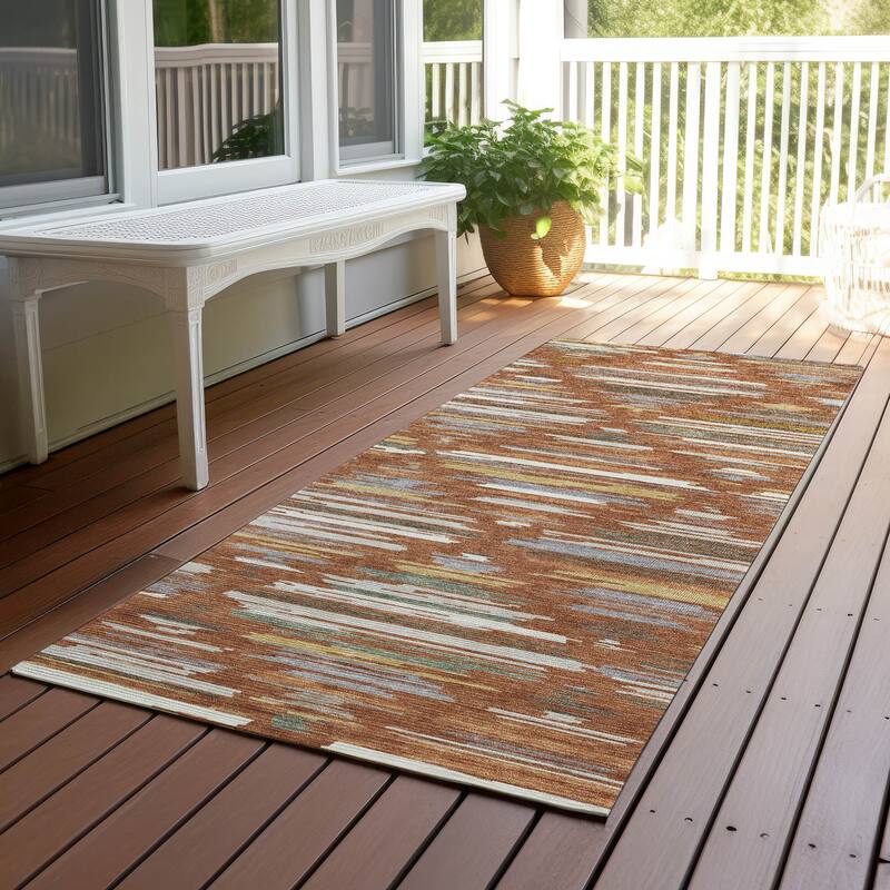 Machine Washable Indoor/ Outdoor Modern Trellis Chantille Rug - Paprika - 2'3" x 7'6"