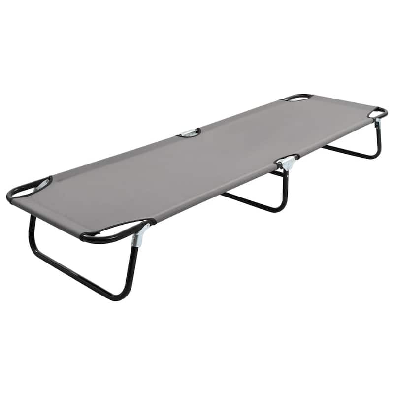 Zena Outdoor Lounger Sunbed, Gray Fabric, 75 Inch Foldable Steel Frame