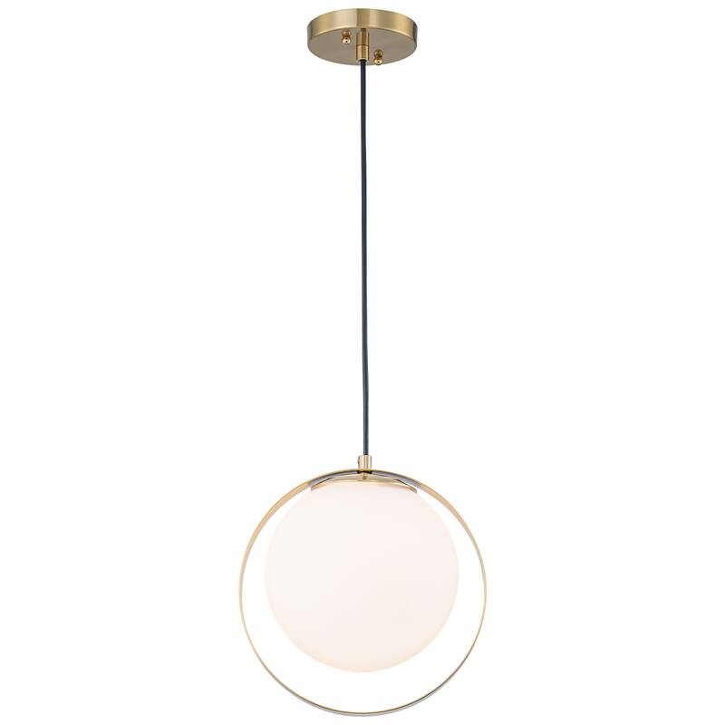 Modern 10-In Single Light LED Pendant Opal Glass Shade Metal Frame - Dia.10-in