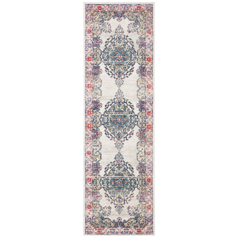 SAFAVIEH, Evoke Seniha Vintage Boho Medallion Rug - 2'2" x 7' Runner - Cream/Fuchsia