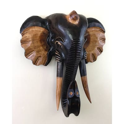 Wooden Brown Elephant Wall Statue Sculpture Hanging Home Decor Hand ...
