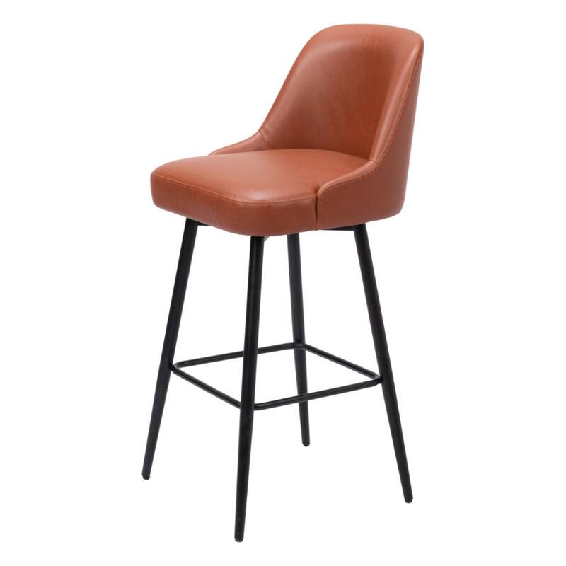 30” Bar Height Swivel Stool with Brown Faux Leather Bucket Seat and Black Steel Frame for Kitchen - 41.7”H x 19.7”W x 21.7”D
