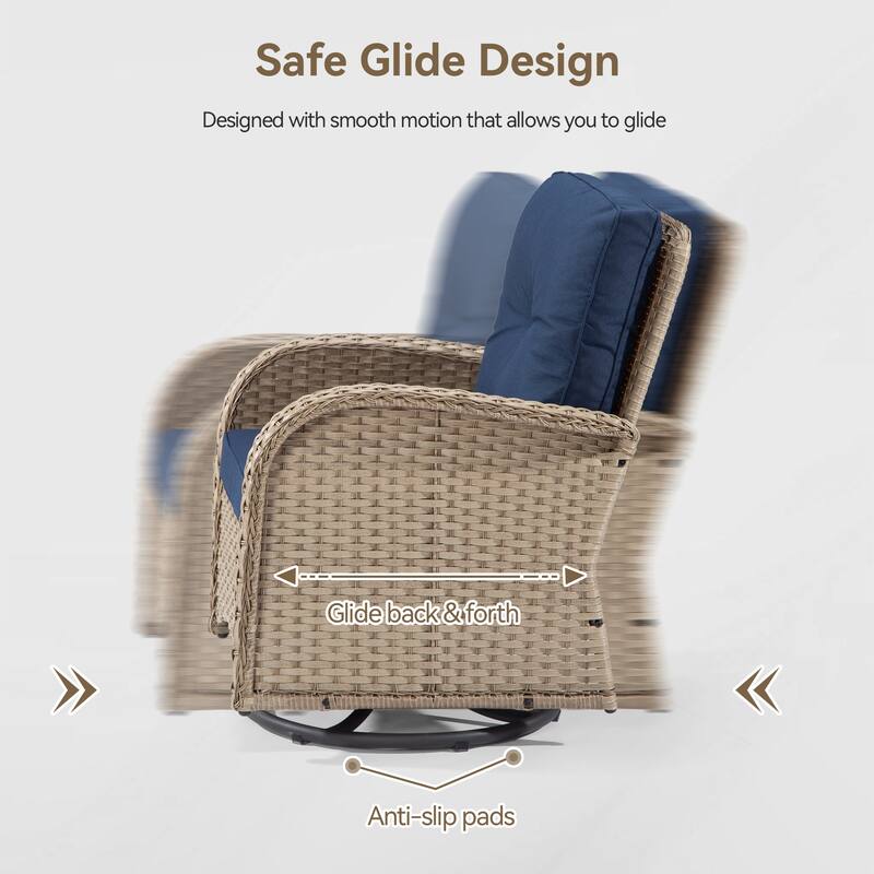 Cozywor 3-Piece Wicker Patio Swivel Outdoor Rocking Chair Conversation Set