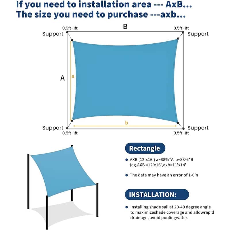 12'X16' Sun Shade Sail Shade Cloth, Sunshade for Patio, Backyard, Deck, Garden, Sand