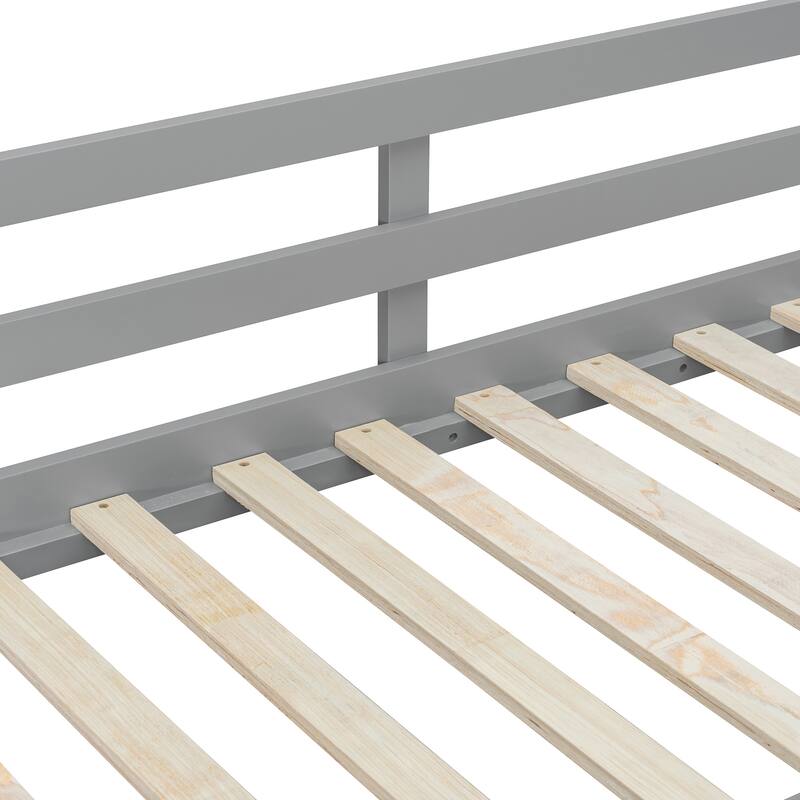 Full Size Loft Bed with Ladder, Shelves, and Study Desk in Gray