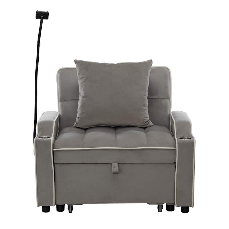 Convertible Single Chair Bed, Sleeper Sofa Bed with Phone Holder & USB Ports,Pull Out Couch Bed with Adjustable Recliner