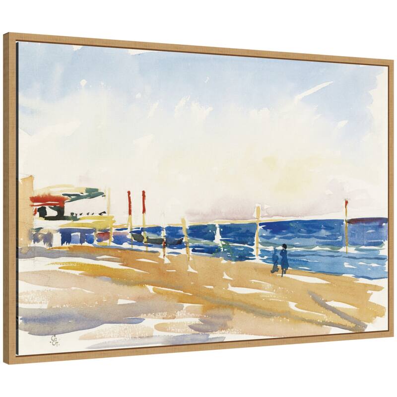 Kate and Laurel Lido of Venice no date Giovanni Giacometti by Nostalgia Prints Framed Canvas Wall Art Print - 33 x 23