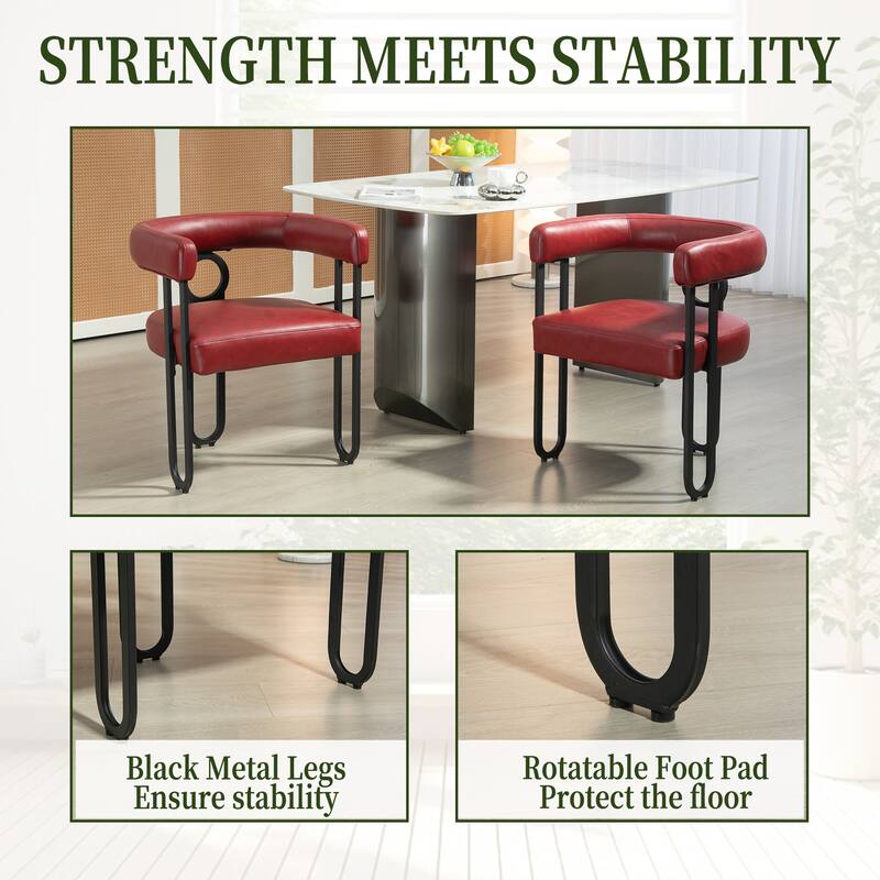 Wine Red PU Upholstered Accent Chair Dining Chair Barrel Side Chairs Kitchen Armchair for Living Room Dressing Room Set of 4