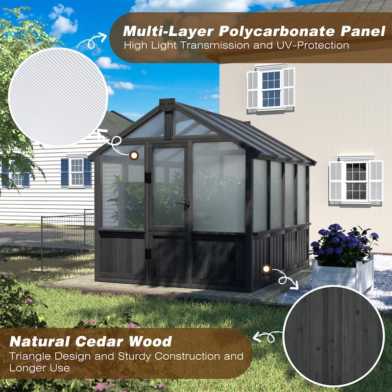 VEIKOUS Walk-in Wooden Greenhouse for Outside, Garden and Backyard, Black Greenhouse