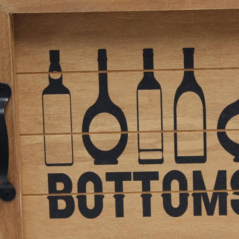 HomeRoots 16" Natural And Black Bottoms Up Serving Tray With Handles And LED Lights - 15.50 in. x 2.25 in. x 12.00 in.