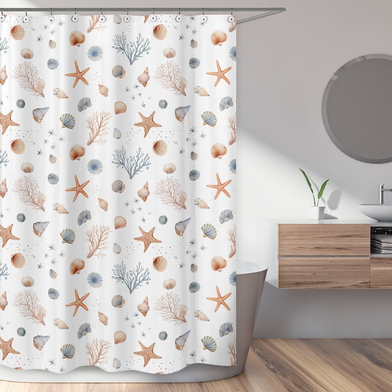 Sweet Jojo Designs Ocean Seashells Boy, Girl, Unisex/Gender Neutral Bathroom Fabric Bath Shower Curtain Nautical Beach Theme Sea