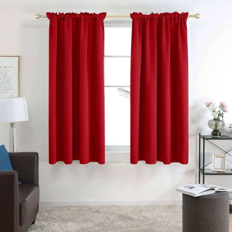 Deconovo Solid Rod Pocket Curtain Panel Pair, Set of 4 Panels - 38x54 Inch - True Red