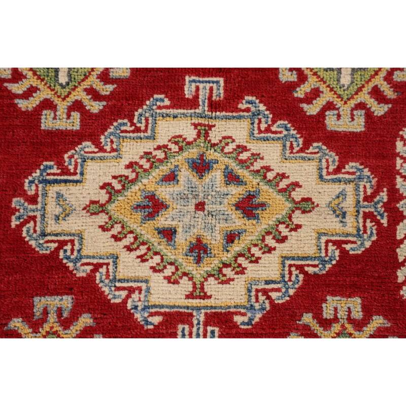 Red Kazak Oriental Accent Rug Hand-Knotted Geometric Wool Carpet - 3'4"x 5'0"