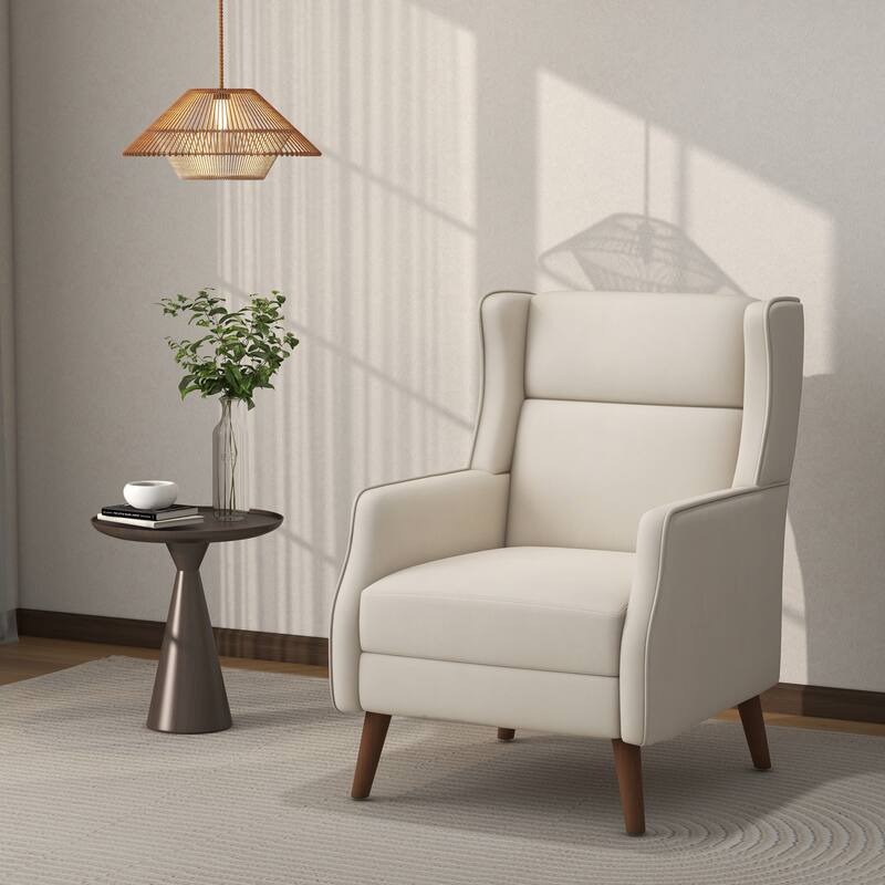 Cotton Linen Accent Chair with Wood Legs