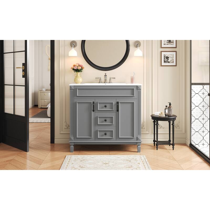 GDFStudio - Carrinford Modern Freestanding Bathroom Vanity with Ceramic Sink and 2 Soft Closing Doors & 2 Drawers