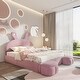 preview thumbnail 5 of 11, Full Pink Velvet Upholstered Platform Bed w/LED Lights, Storage Stools