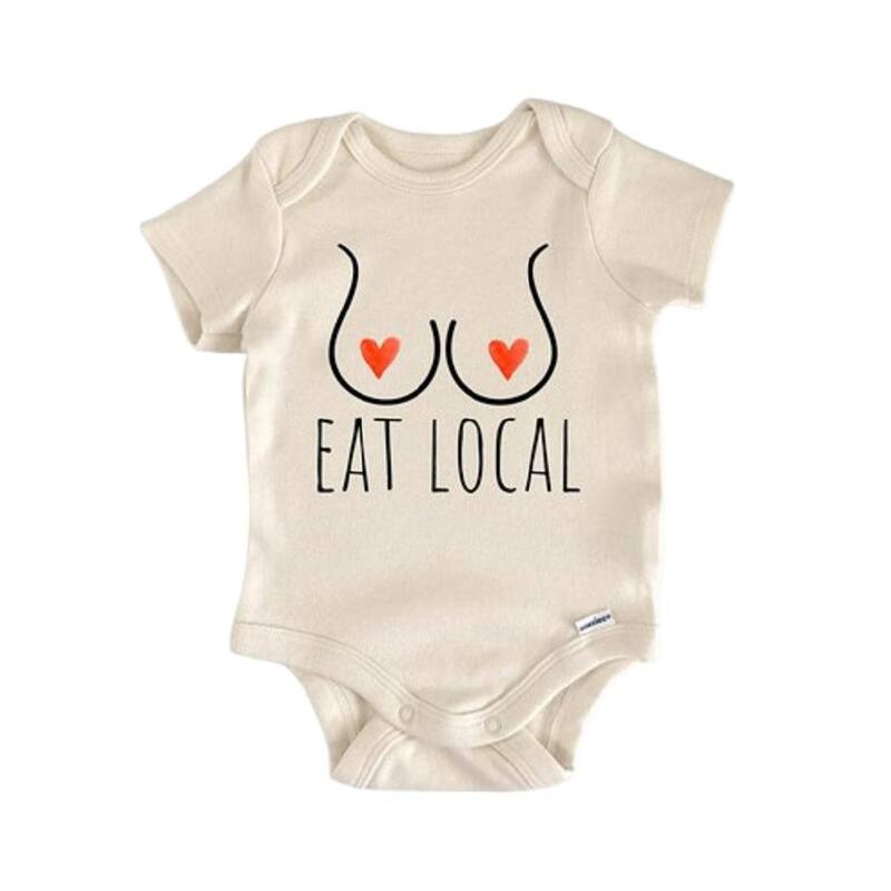 Eat Local Breastfed Milk - Baby Boy Girl Clothes Infant Bodysuit Funny Cute Newborn - Natural - 0-3M