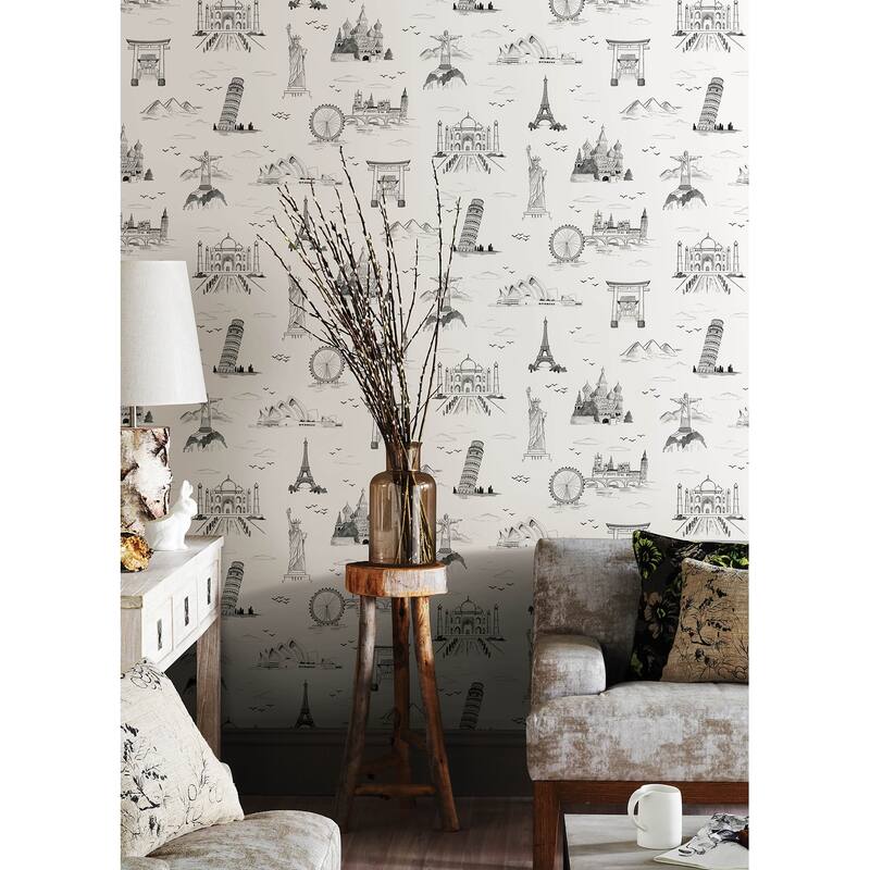 NuWallpaper L&mark Travelers Toille Black Novelty Peel & Stick Wallpaper