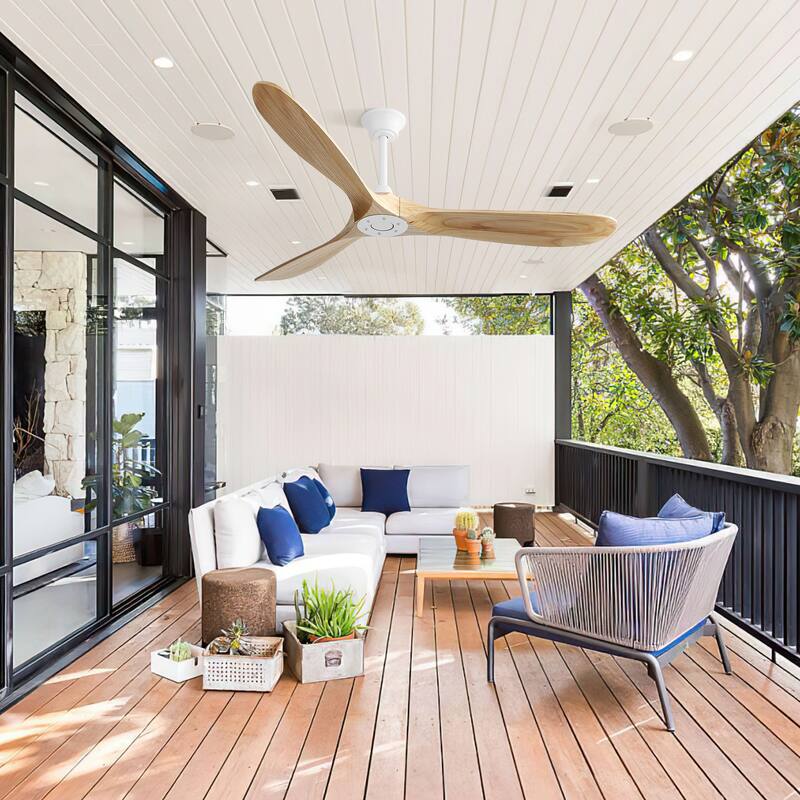 60 Inch Indoor Modern Ceiling Fan With 6 Speed Remote Control 3 Solid Wood Blade For Living Room
