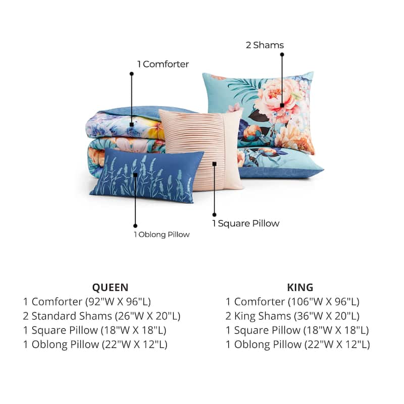 Bebejan Turquoise Reverie 100% Cotton Sateen 5 Piece Reversible Comforter Set