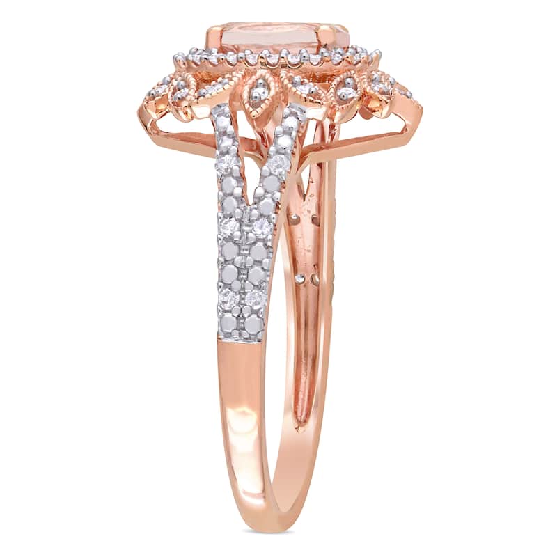 Miadora 10k Rose Gold Morganite and 1/5ct TDW Diamond Floral Halo Split Shank Ring