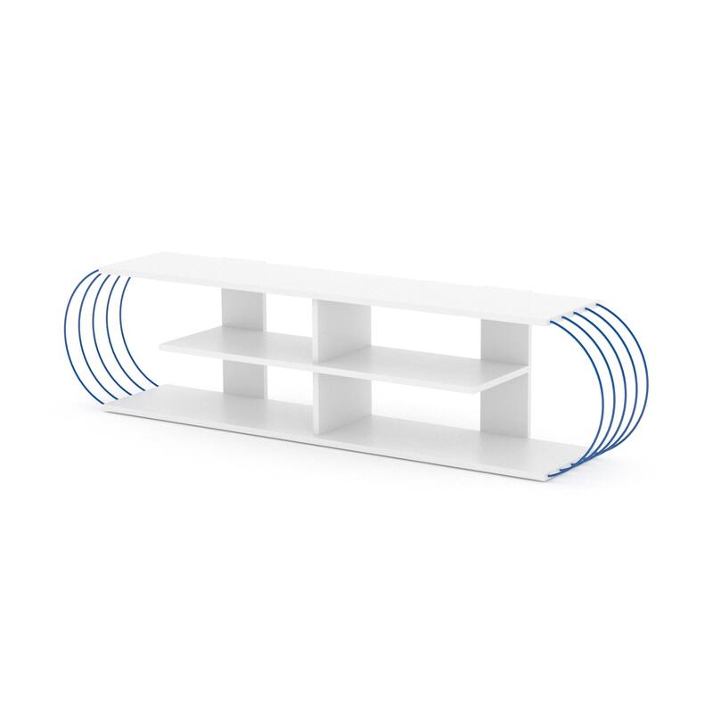 FurnisHome Store Mid Century Modern Tv Stand 4 Shelves Open Storage Entertainment Centre 68 inch Tv Unit, Walnut/Chrome