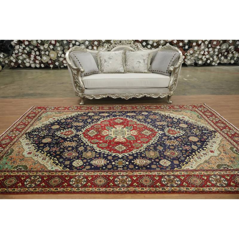 Hand Knotted Oriental 100% Wool Carpet Traditional Tribal Red Tabriz Area Rug - 10' 6'' X 7' 4''