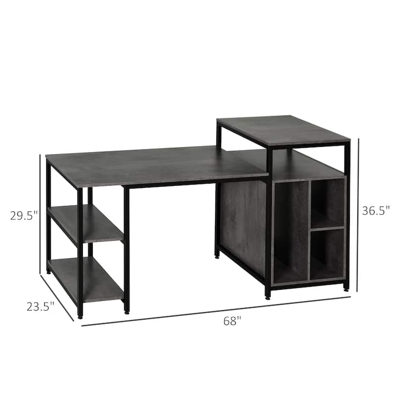 68 Inch Office Table Computer Desk Workstation Bookshelf with CPU Stand ...