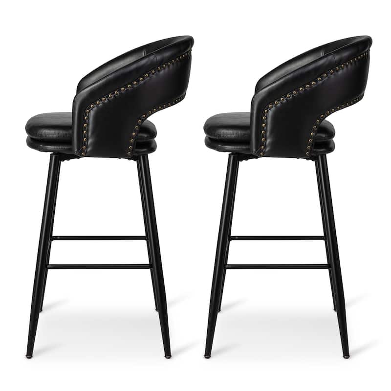 Glitzhome Set of 2 Mid-Century Modern 40.5"H Faux Leather Bar Stools with Nailhead Trim