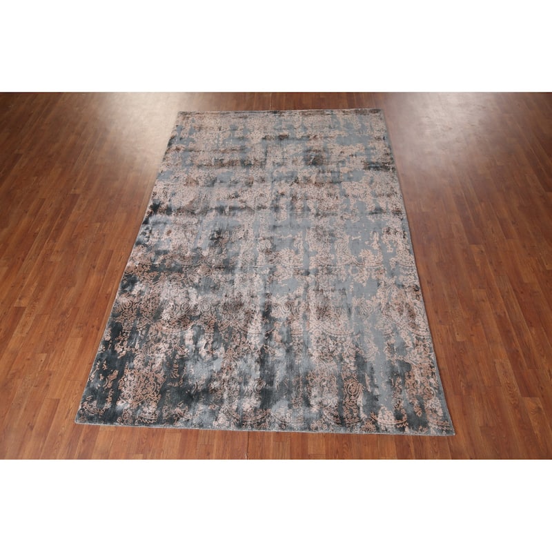 Abstract Indian Area Rug Handmade Contemporary Wool Carpet - 6'1"x 9'1"