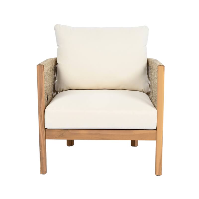 Christopher Knight Home - Amelie Outdoor 4-Piece Acacia Lounge Set - Loveseat, Club Chairs, & Coffee Table with Cushions