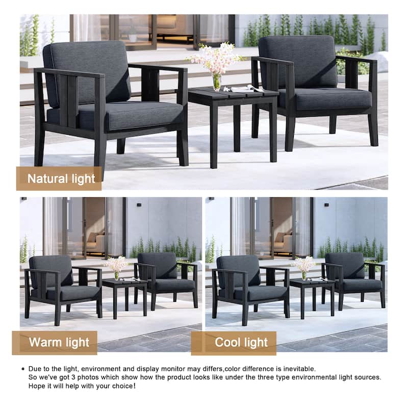 Uixe 3-piece Teak Solid Wood Outdoor Arm Chairs with Side Table Set