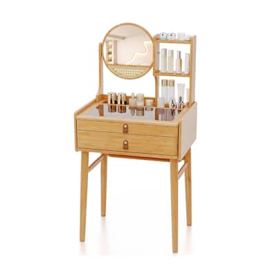 Vanity Desk with Rotating Mirror Glass Top and Storage Drawers for Small Bedroom Makeup Table - 23.5" x 18.5" x 48"