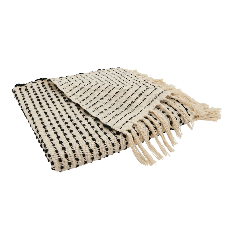 Rustic Retreat Textured Stripe Woven Throw Blanket with Fringe